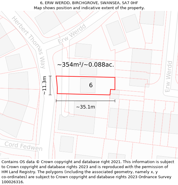 6, ERW WERDD, BIRCHGROVE, SWANSEA, SA7 0HF: Plot and title map