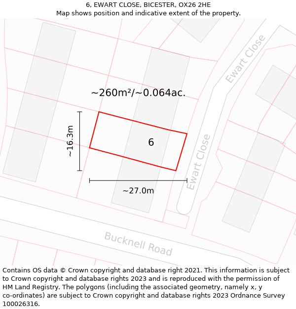 6, EWART CLOSE, BICESTER, OX26 2HE: Plot and title map