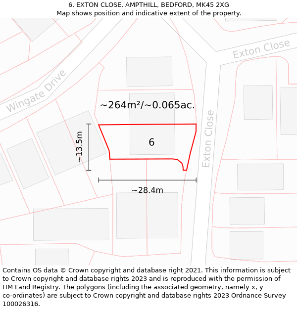 6, EXTON CLOSE, AMPTHILL, BEDFORD, MK45 2XG: Plot and title map