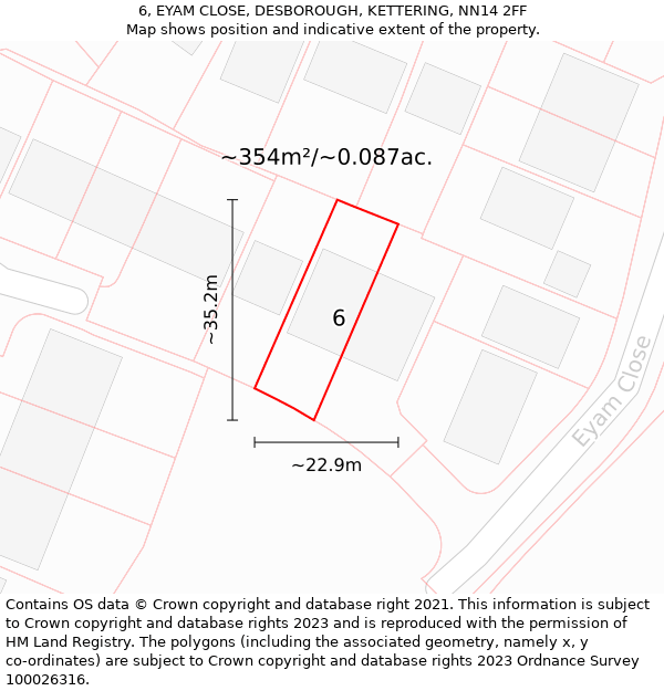 6, EYAM CLOSE, DESBOROUGH, KETTERING, NN14 2FF: Plot and title map