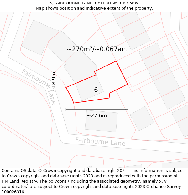 6, FAIRBOURNE LANE, CATERHAM, CR3 5BW: Plot and title map