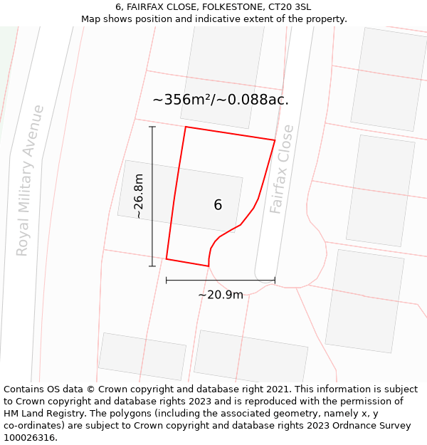 6, FAIRFAX CLOSE, FOLKESTONE, CT20 3SL: Plot and title map