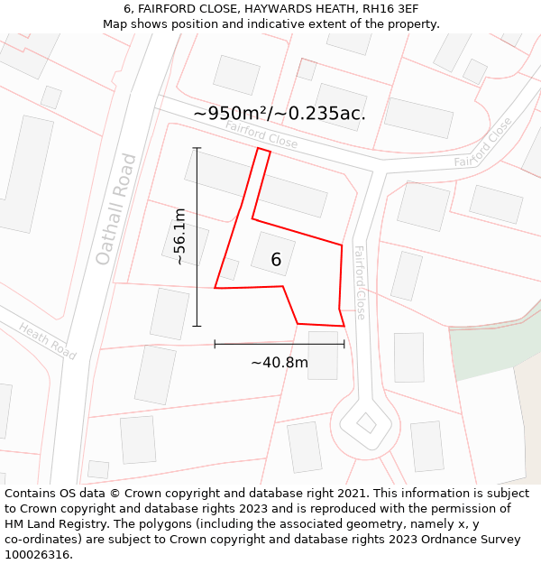 6, FAIRFORD CLOSE, HAYWARDS HEATH, RH16 3EF: Plot and title map