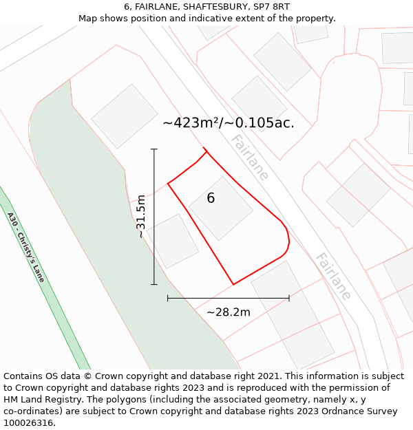 6, FAIRLANE, SHAFTESBURY, SP7 8RT: Plot and title map