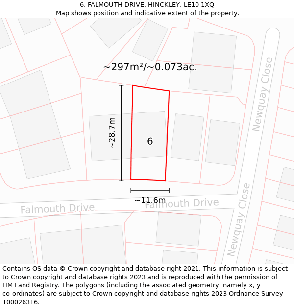 6, FALMOUTH DRIVE, HINCKLEY, LE10 1XQ: Plot and title map