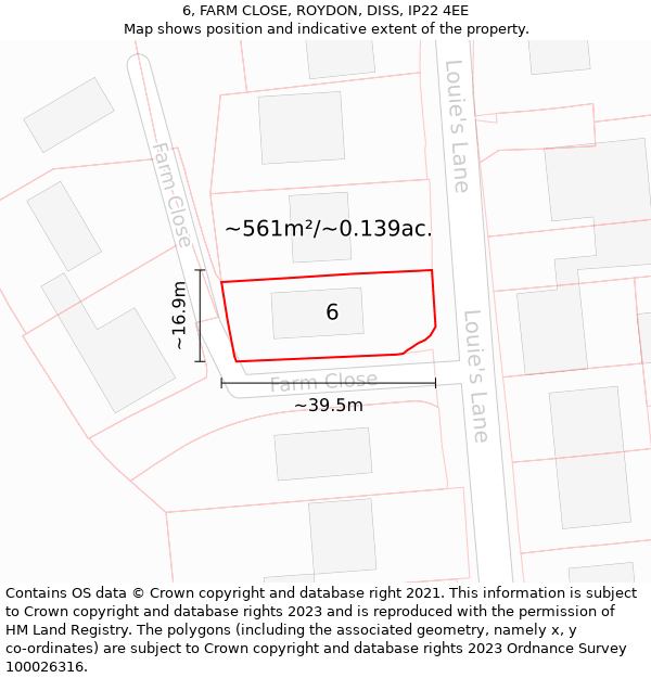 6, FARM CLOSE, ROYDON, DISS, IP22 4EE: Plot and title map