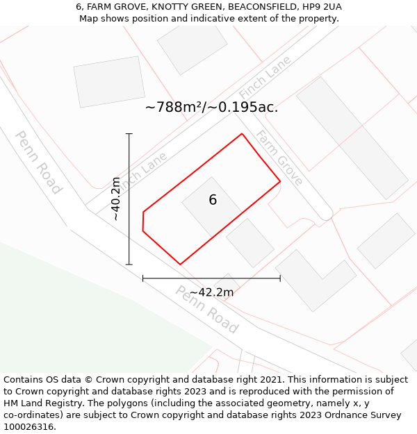 6, FARM GROVE, KNOTTY GREEN, BEACONSFIELD, HP9 2UA: Plot and title map