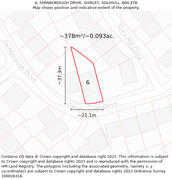 6, FARNBOROUGH DRIVE, SHIRLEY, SOLIHULL, B90 4TB: Plot and title map