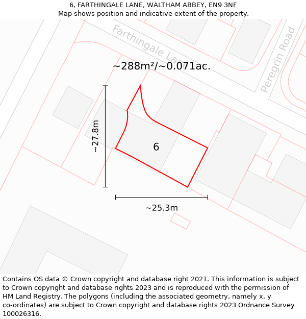 6, FARTHINGALE LANE, WALTHAM ABBEY, EN9 3NF: Plot and title map