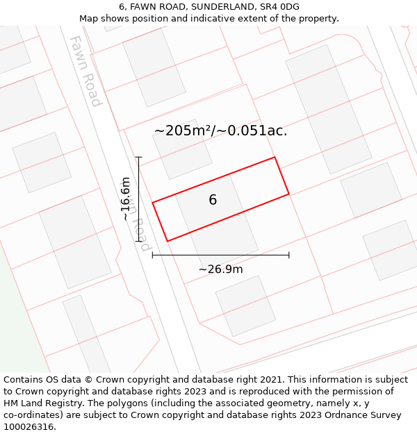 6, FAWN ROAD, SUNDERLAND, SR4 0DG: Plot and title map