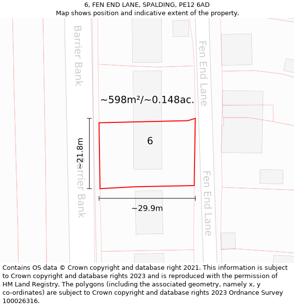 6, FEN END LANE, SPALDING, PE12 6AD: Plot and title map