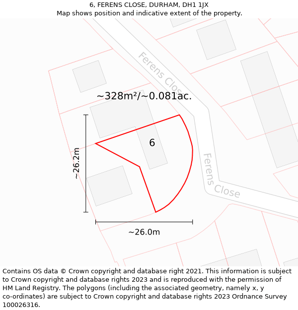 6, FERENS CLOSE, DURHAM, DH1 1JX: Plot and title map