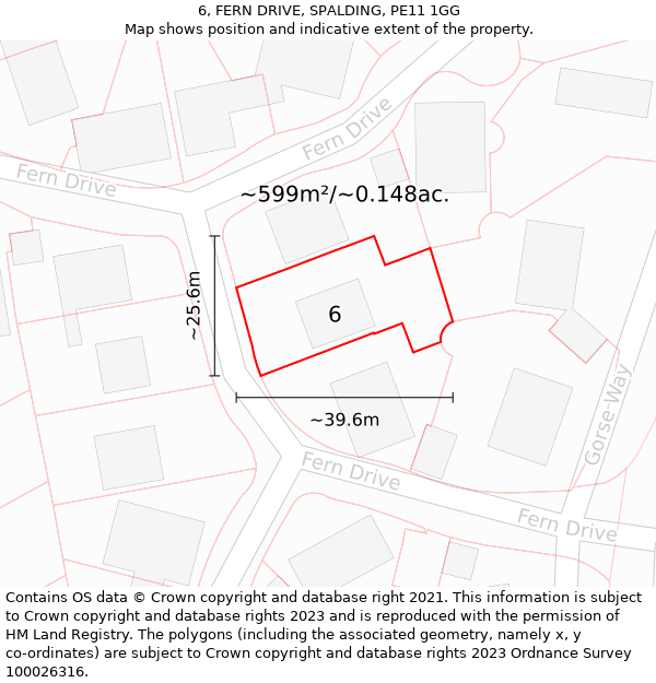 6, FERN DRIVE, SPALDING, PE11 1GG: Plot and title map