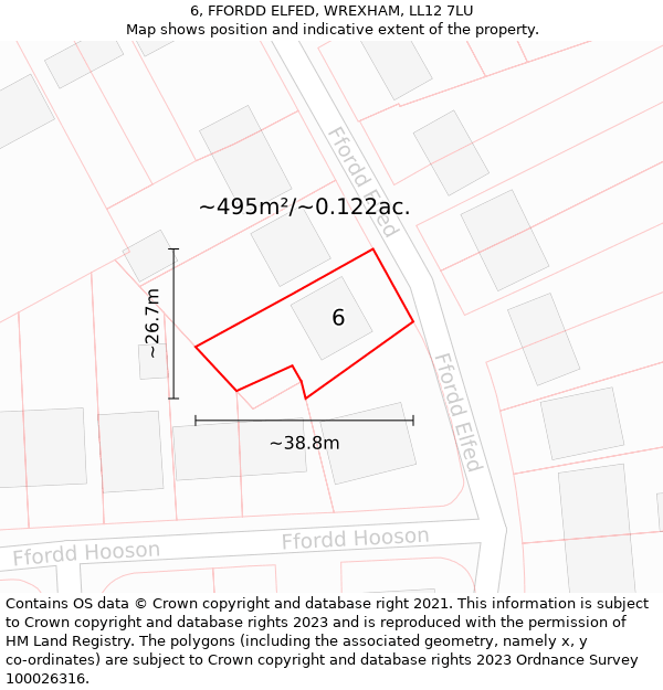 6, FFORDD ELFED, WREXHAM, LL12 7LU: Plot and title map