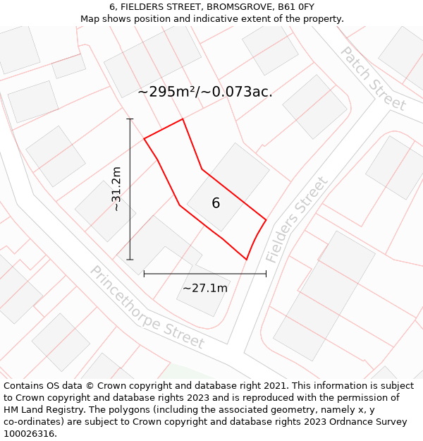 6, FIELDERS STREET, BROMSGROVE, B61 0FY: Plot and title map