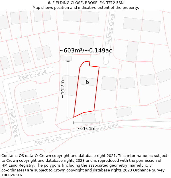 6, FIELDING CLOSE, BROSELEY, TF12 5SN: Plot and title map