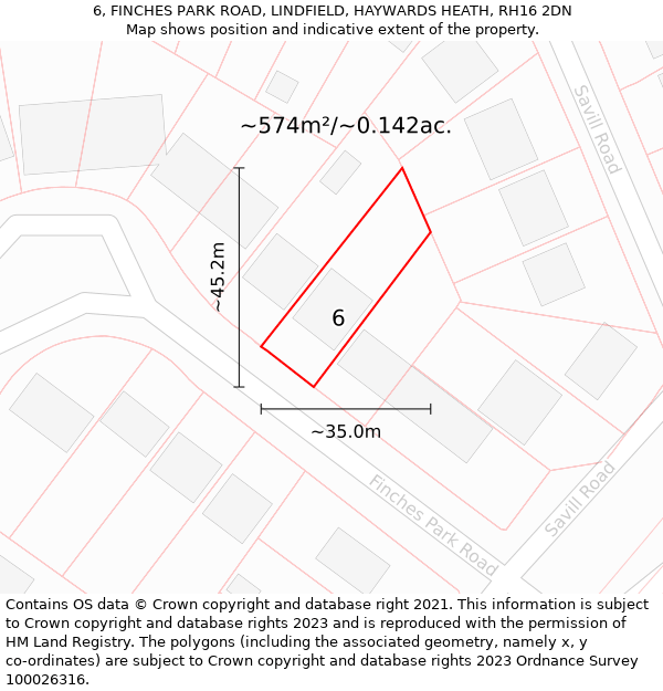 6, FINCHES PARK ROAD, LINDFIELD, HAYWARDS HEATH, RH16 2DN: Plot and title map