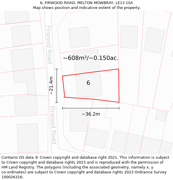 6, FIRWOOD ROAD, MELTON MOWBRAY, LE13 1SA: Plot and title map