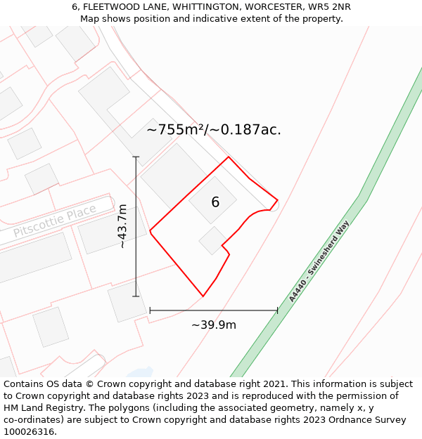 6, FLEETWOOD LANE, WHITTINGTON, WORCESTER, WR5 2NR: Plot and title map