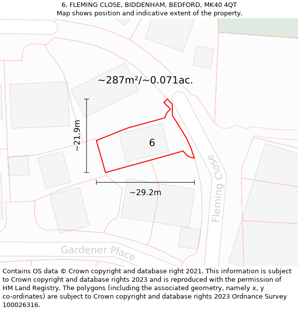 6, FLEMING CLOSE, BIDDENHAM, BEDFORD, MK40 4QT: Plot and title map