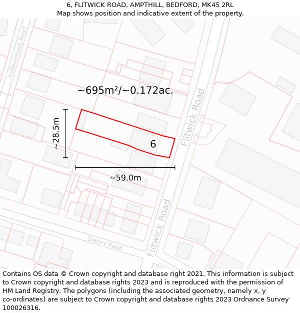 6, FLITWICK ROAD, AMPTHILL, BEDFORD, MK45 2RL: Plot and title map