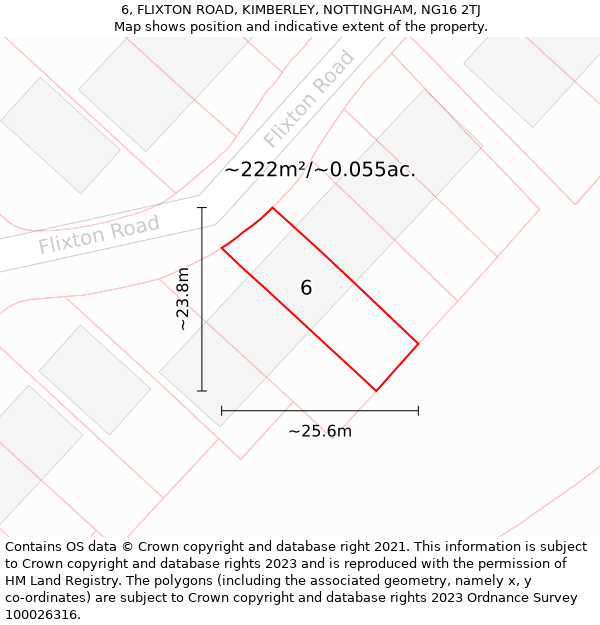 6, FLIXTON ROAD, KIMBERLEY, NOTTINGHAM, NG16 2TJ: Plot and title map