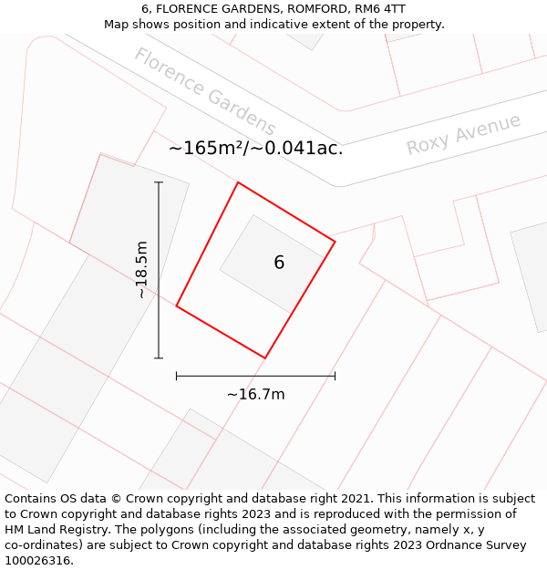 6, FLORENCE GARDENS, ROMFORD, RM6 4TT: Plot and title map
