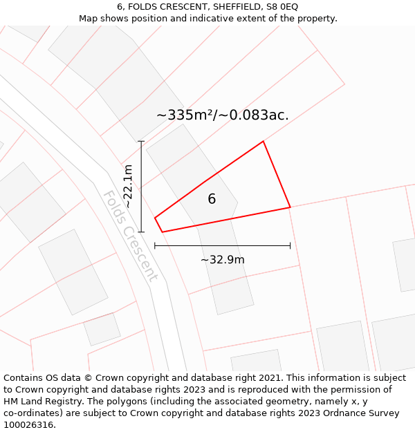 6, FOLDS CRESCENT, SHEFFIELD, S8 0EQ: Plot and title map