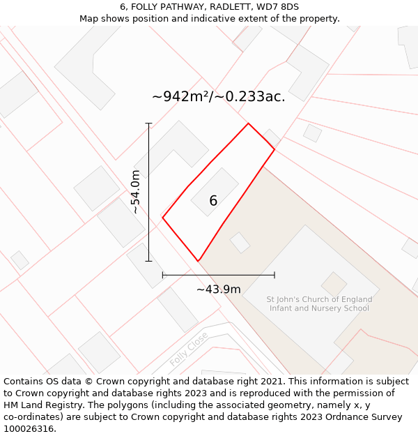 6, FOLLY PATHWAY, RADLETT, WD7 8DS: Plot and title map