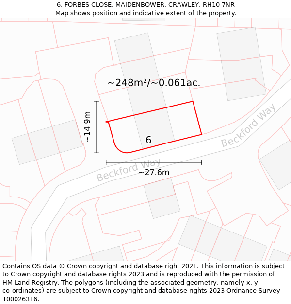 6, FORBES CLOSE, MAIDENBOWER, CRAWLEY, RH10 7NR: Plot and title map