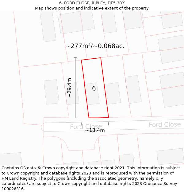 6, FORD CLOSE, RIPLEY, DE5 3RX: Plot and title map