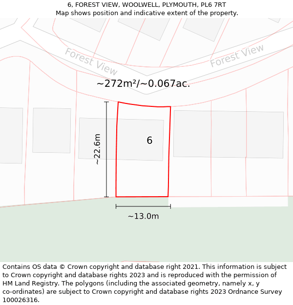 6, FOREST VIEW, WOOLWELL, PLYMOUTH, PL6 7RT: Plot and title map