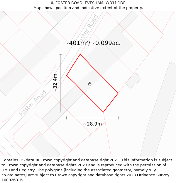 6, FOSTER ROAD, EVESHAM, WR11 1DF: Plot and title map