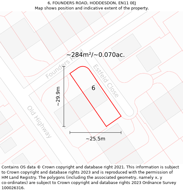 6, FOUNDERS ROAD, HODDESDON, EN11 0EJ: Plot and title map