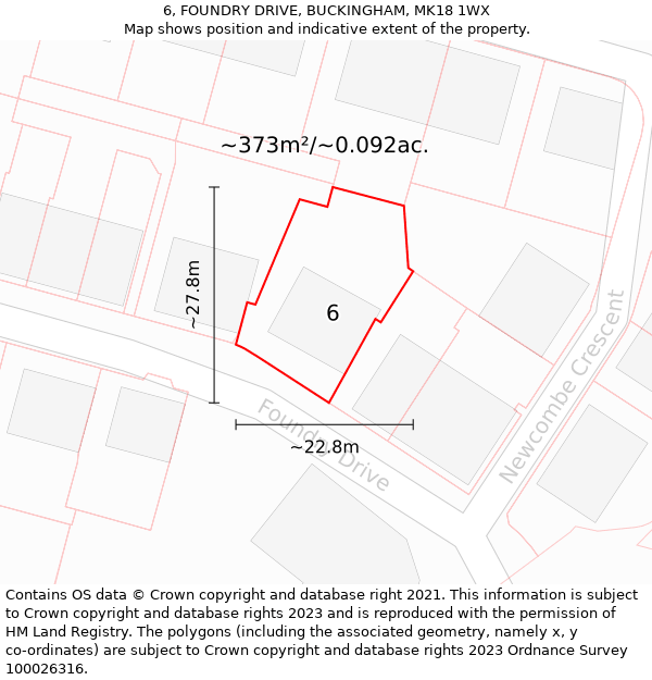 6, FOUNDRY DRIVE, BUCKINGHAM, MK18 1WX: Plot and title map