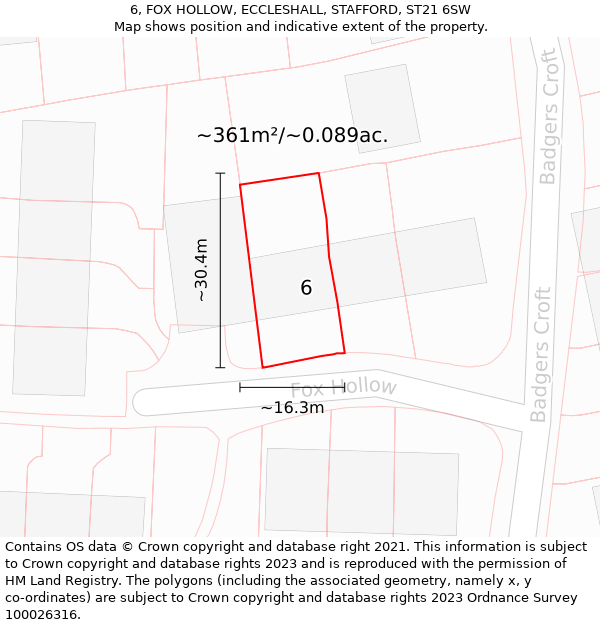 6, FOX HOLLOW, ECCLESHALL, STAFFORD, ST21 6SW: Plot and title map