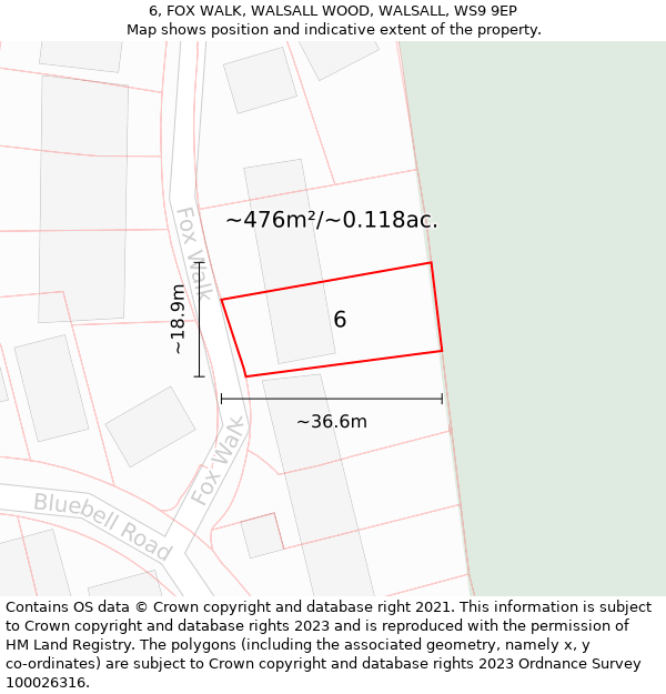 6, FOX WALK, WALSALL WOOD, WALSALL, WS9 9EP: Plot and title map