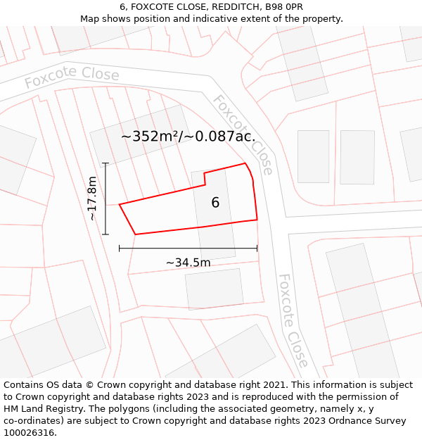 6, FOXCOTE CLOSE, REDDITCH, B98 0PR: Plot and title map