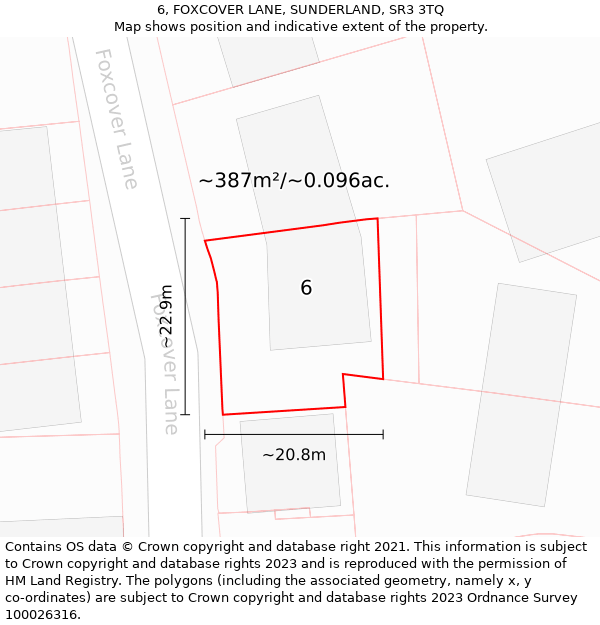 6, FOXCOVER LANE, SUNDERLAND, SR3 3TQ: Plot and title map