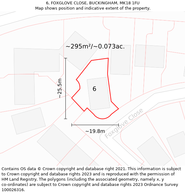 6, FOXGLOVE CLOSE, BUCKINGHAM, MK18 1FU: Plot and title map