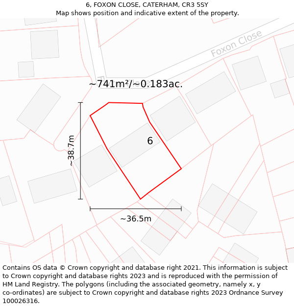 6, FOXON CLOSE, CATERHAM, CR3 5SY: Plot and title map