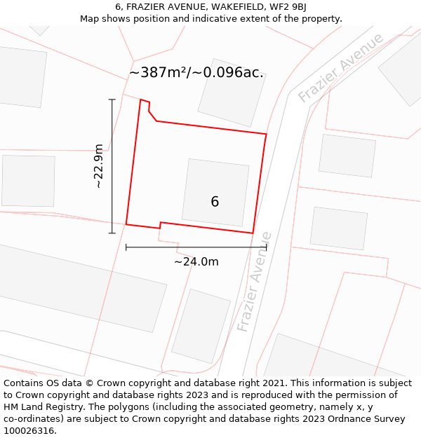 6, FRAZIER AVENUE, WAKEFIELD, WF2 9BJ: Plot and title map