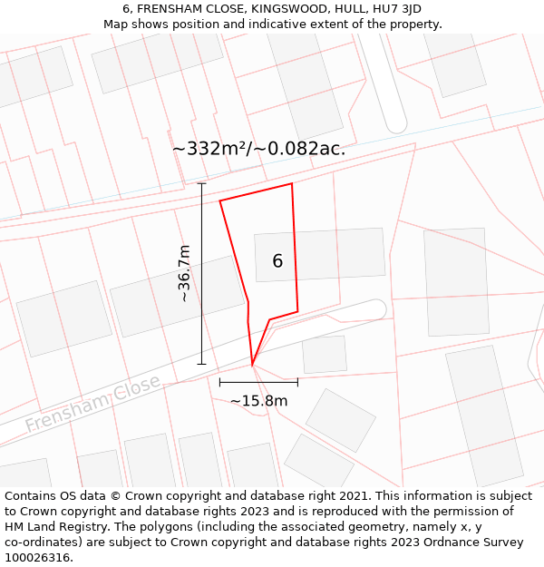 6, FRENSHAM CLOSE, KINGSWOOD, HULL, HU7 3JD: Plot and title map