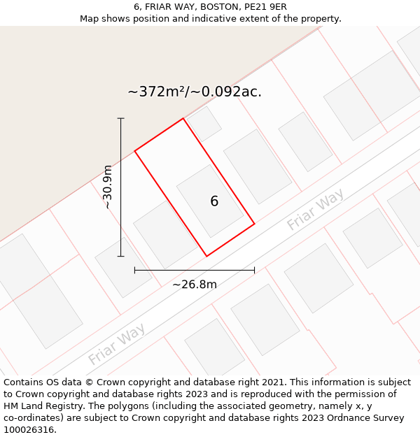 6, FRIAR WAY, BOSTON, PE21 9ER: Plot and title map