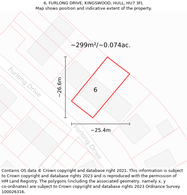 6, FURLONG DRIVE, KINGSWOOD, HULL, HU7 3FL: Plot and title map