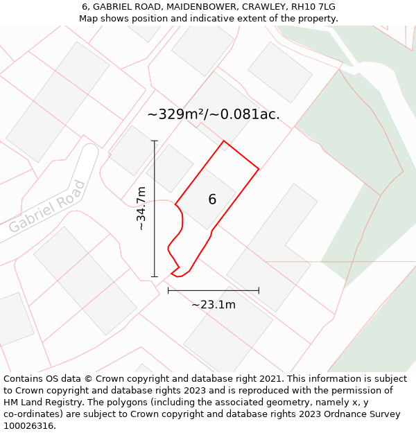 6, GABRIEL ROAD, MAIDENBOWER, CRAWLEY, RH10 7LG: Plot and title map