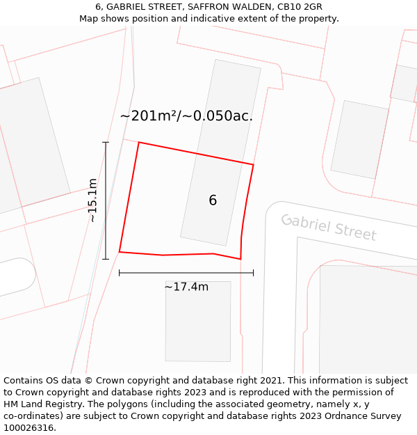 6, GABRIEL STREET, SAFFRON WALDEN, CB10 2GR: Plot and title map