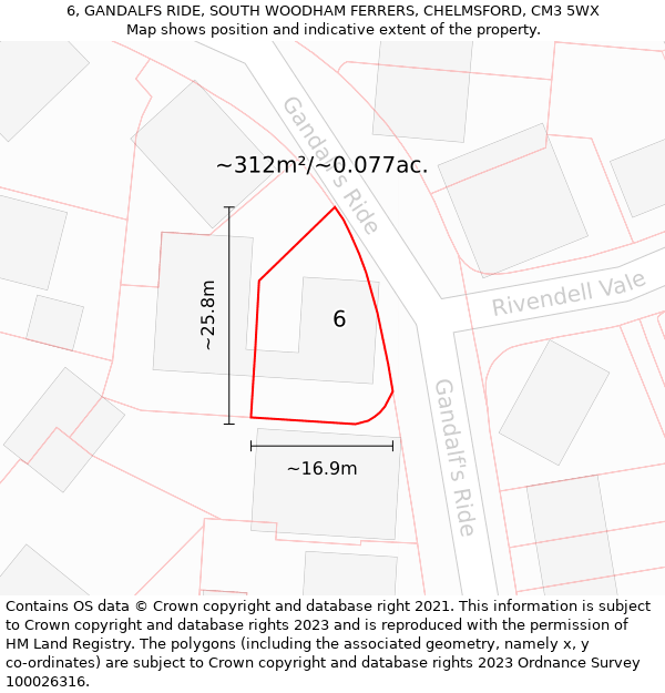 6, GANDALFS RIDE, SOUTH WOODHAM FERRERS, CHELMSFORD, CM3 5WX: Plot and title map