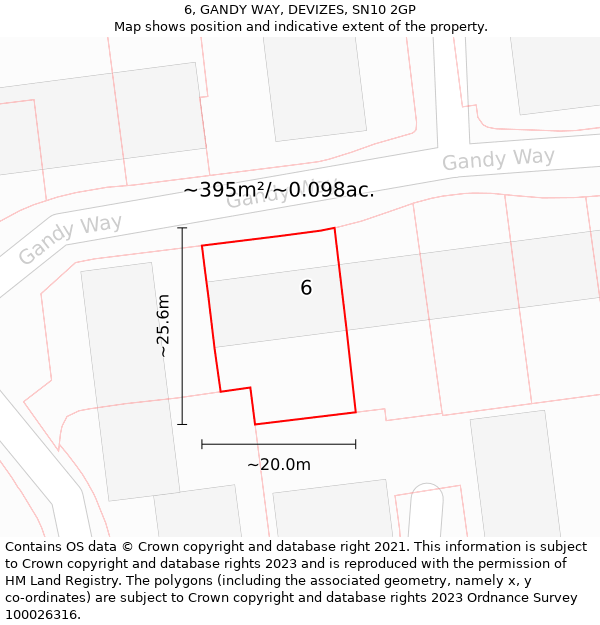 6, GANDY WAY, DEVIZES, SN10 2GP: Plot and title map