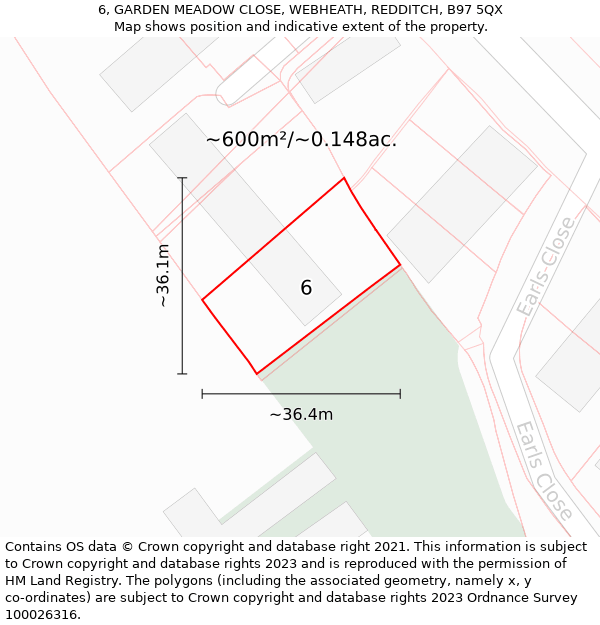 6, GARDEN MEADOW CLOSE, WEBHEATH, REDDITCH, B97 5QX: Plot and title map